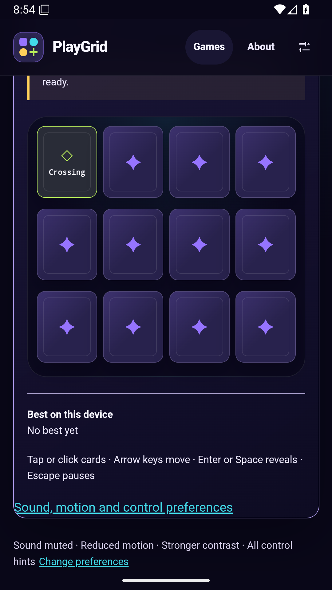 Matchcraft in the Android preview: a rune-card board with one revealed card.